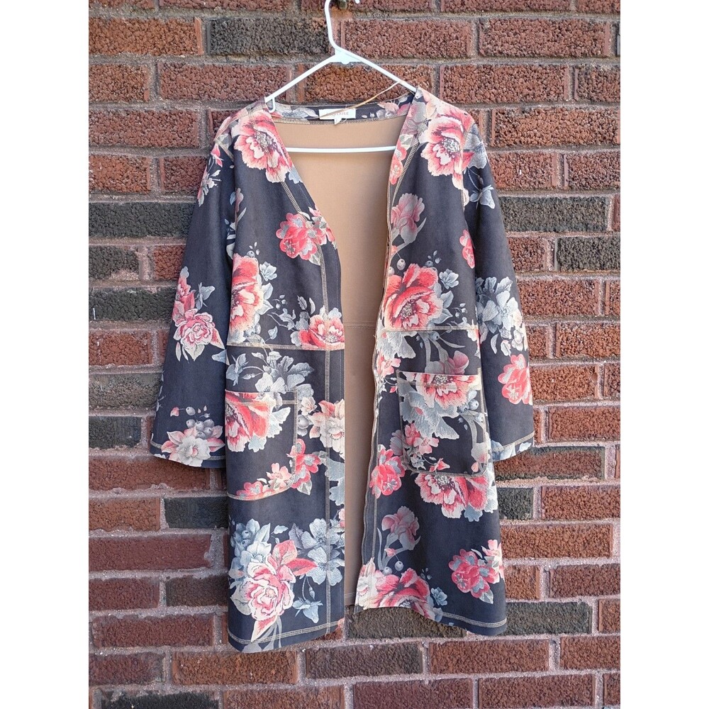 SOLITAIRE Anthropology Faux Suede Floral Romantic Western Open Jacket Size M